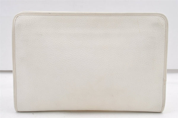Authentic Burberrys Vintage Leather Clutch Hand Bag Purse White 1477K