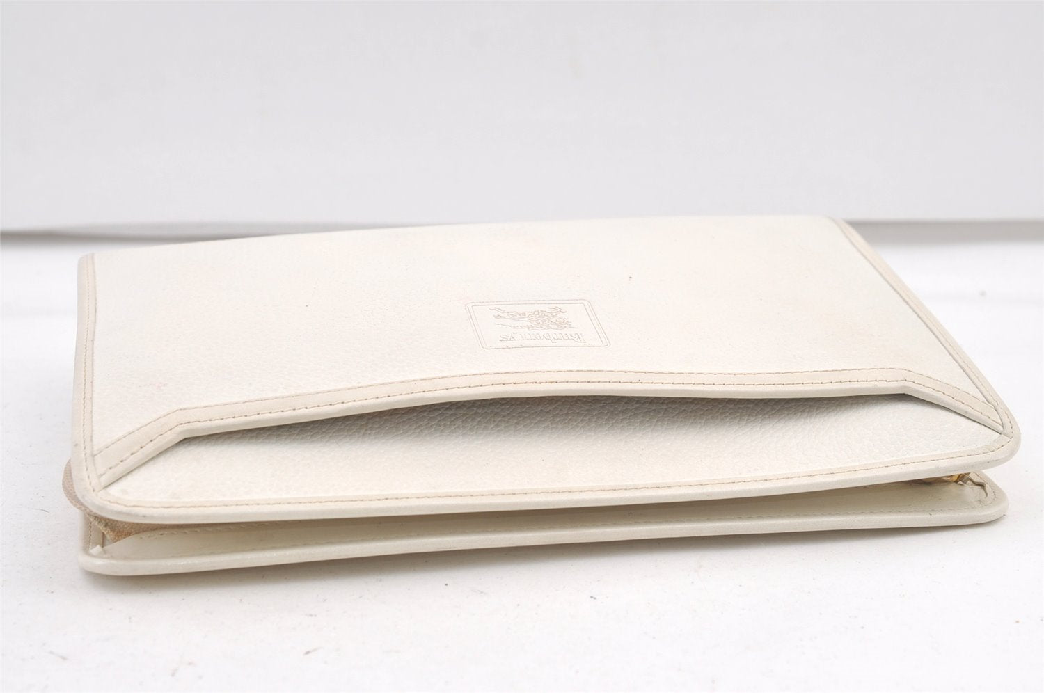 Authentic Burberrys Vintage Leather Clutch Hand Bag Purse White 1477K