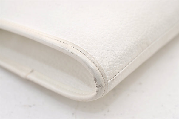 Authentic Burberrys Vintage Leather Clutch Hand Bag Purse White 1477K