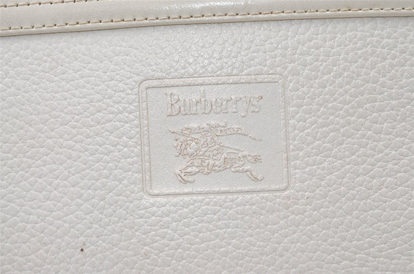 Authentic Burberrys Vintage Leather Clutch Hand Bag Purse White 1477K