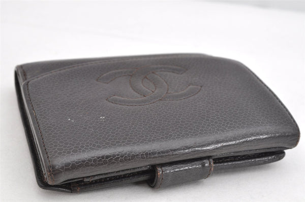 Authentic CHANEL Caviar Skin Vintage CC Logo Bifold Wallet Purse Black 1478K