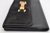 Authentic GUCCI Bamboo Vintage Long Wallet Purse Leather Suede Black 1480K