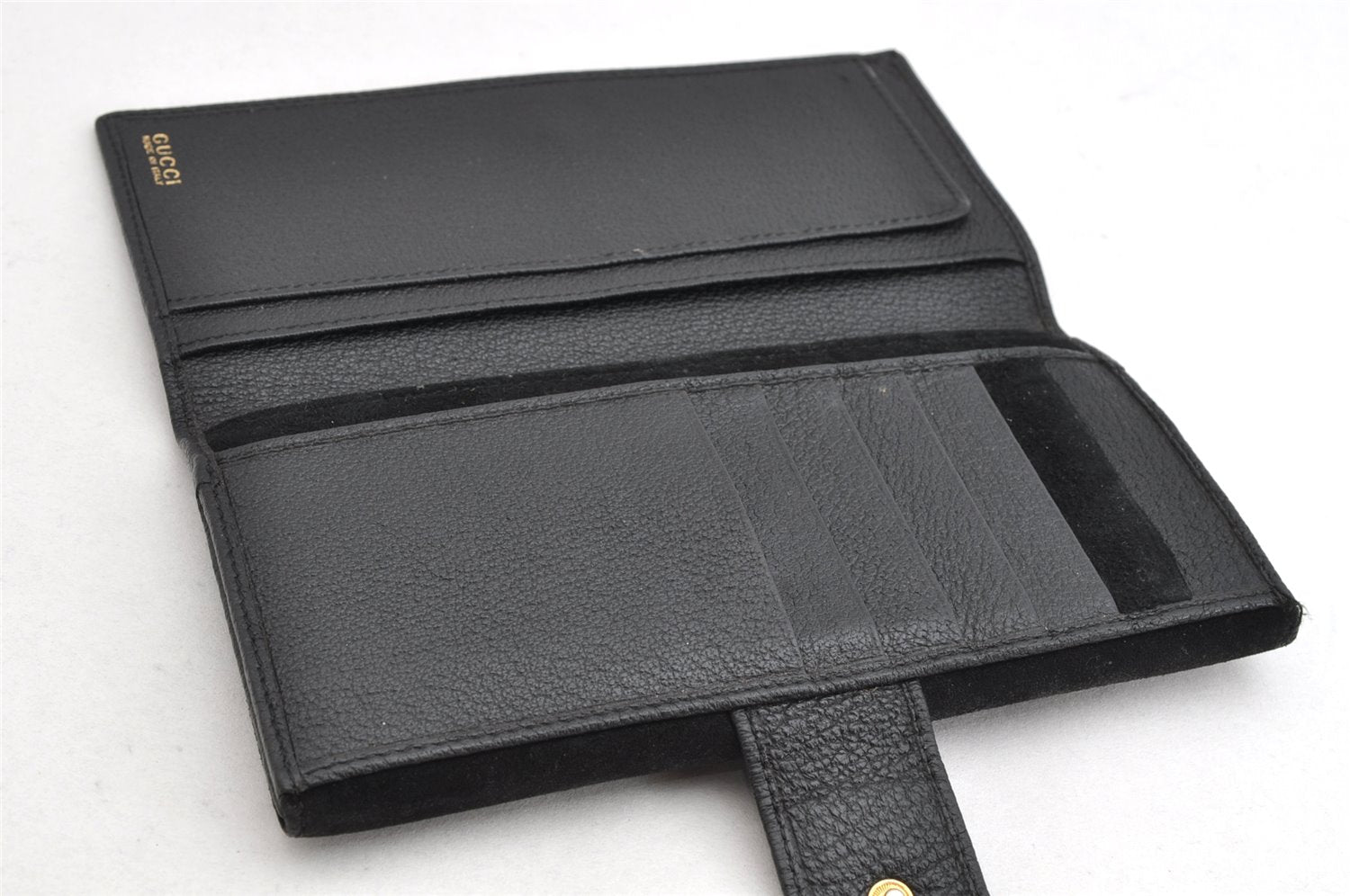 Authentic GUCCI Bamboo Vintage Long Wallet Purse Leather Suede Black 1480K