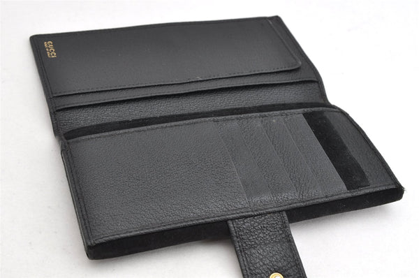 Authentic GUCCI Bamboo Vintage Long Wallet Purse Leather Suede Black 1480K