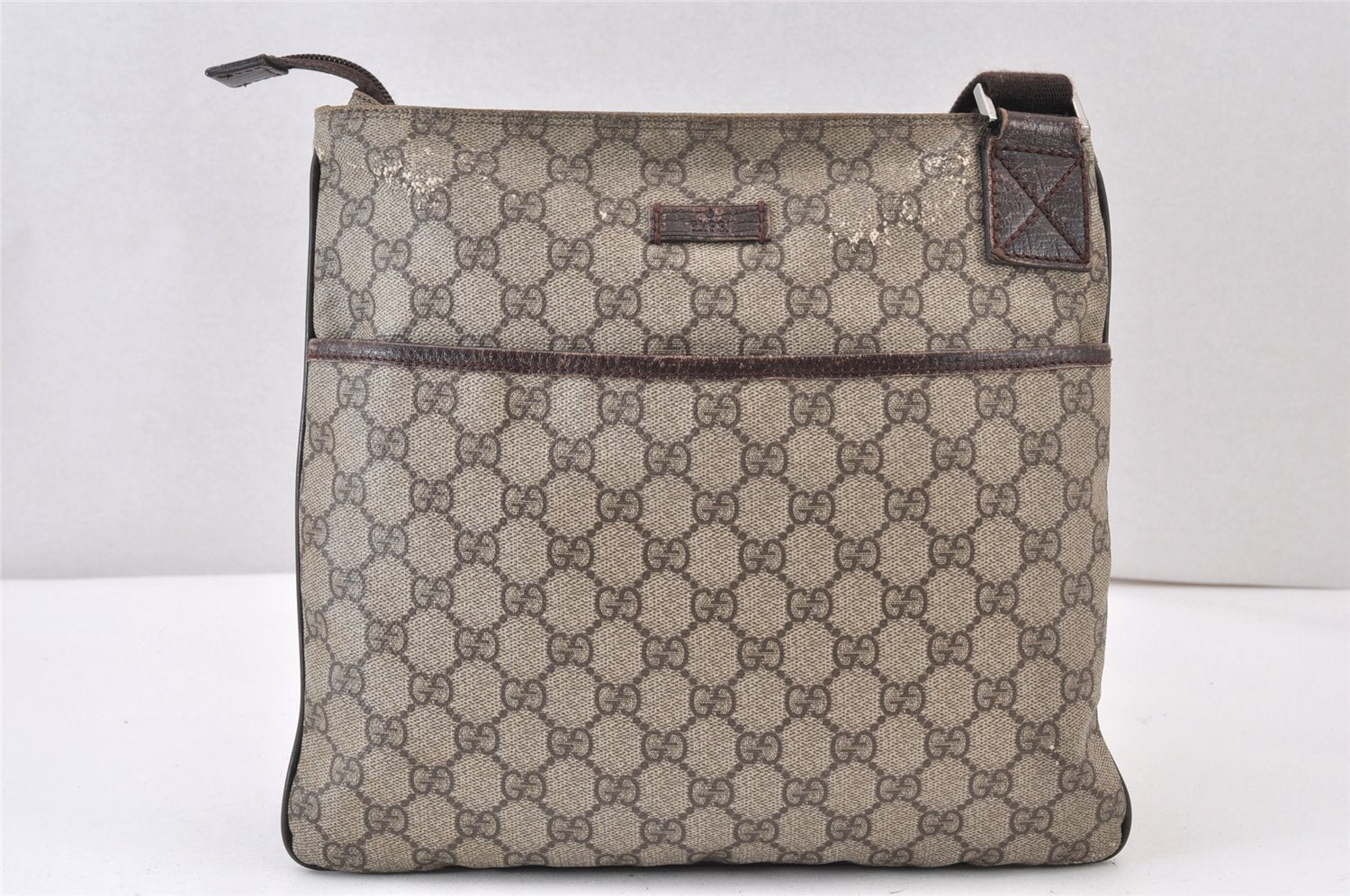 Authentic GUCCI Shoulder Cross Body Bag Purse GG PVC Leather 141626 Brown 1483K