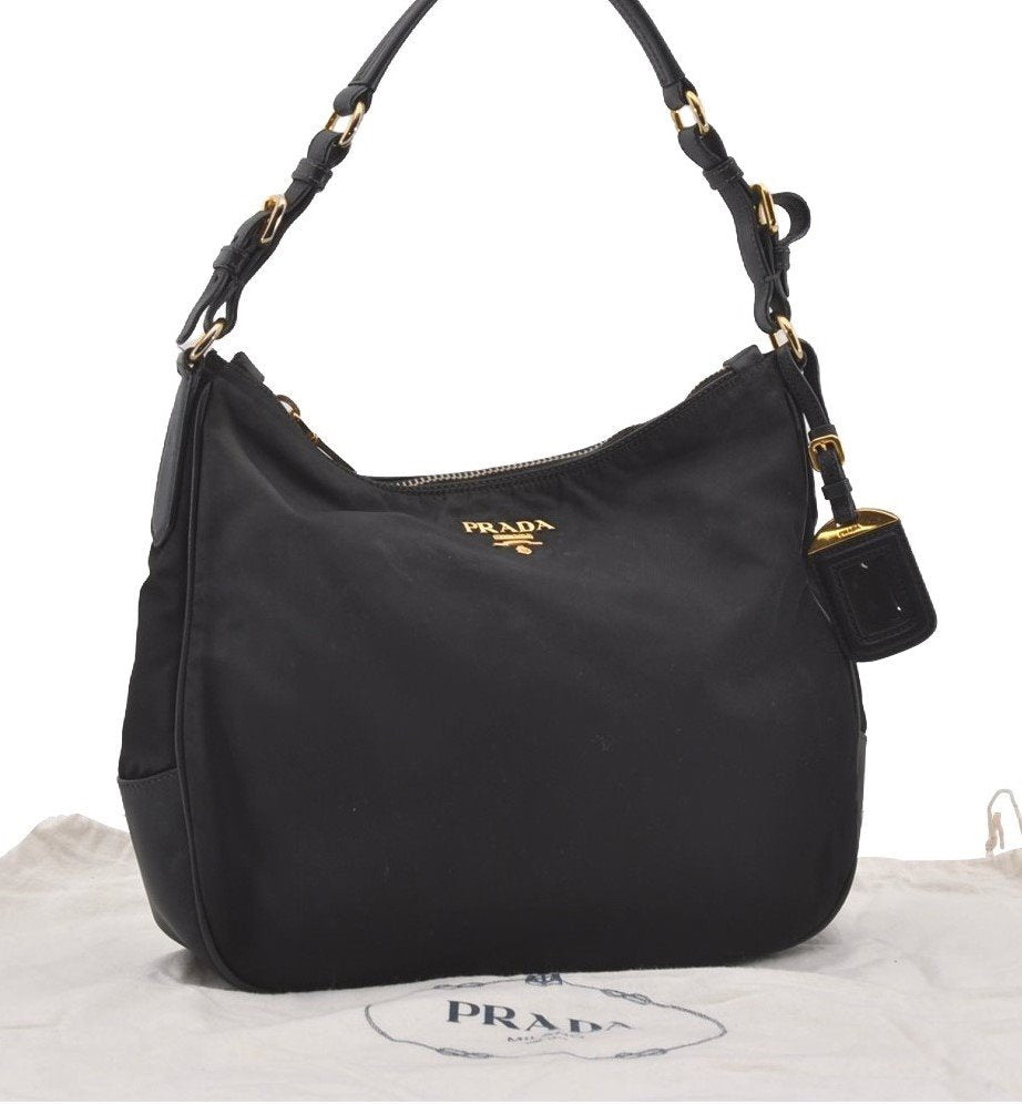 Authentic PRADA Vintage Nylon Tessuto Saffiano Leather Shoulder Bag Black 1484J