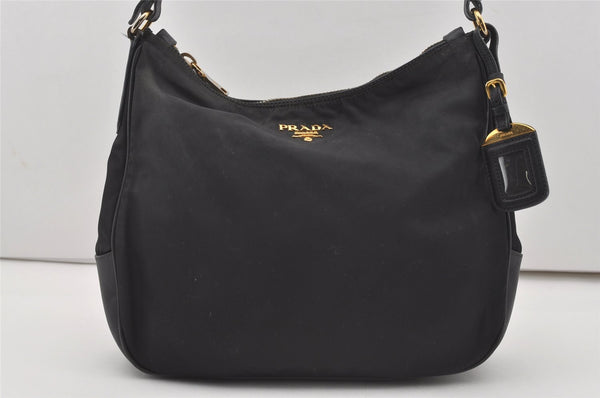 Authentic PRADA Vintage Nylon Tessuto Saffiano Leather Shoulder Bag Black 1484J