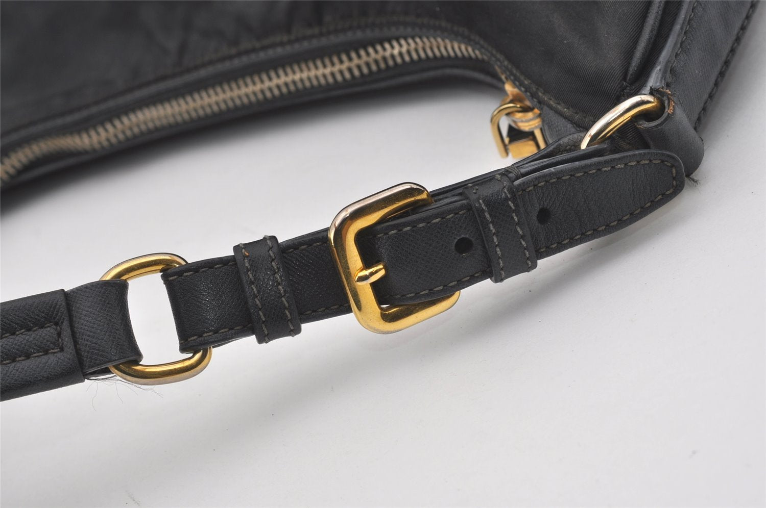 Authentic PRADA Vintage Nylon Tessuto Saffiano Leather Shoulder Bag Black 1484J