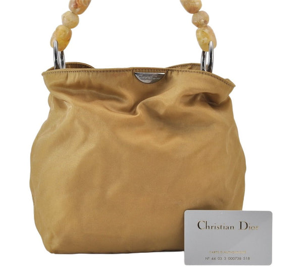 Authentic Christian Dior Maris Pearl Shoulder Hand Bag Purse Nylon Beige 1485K
