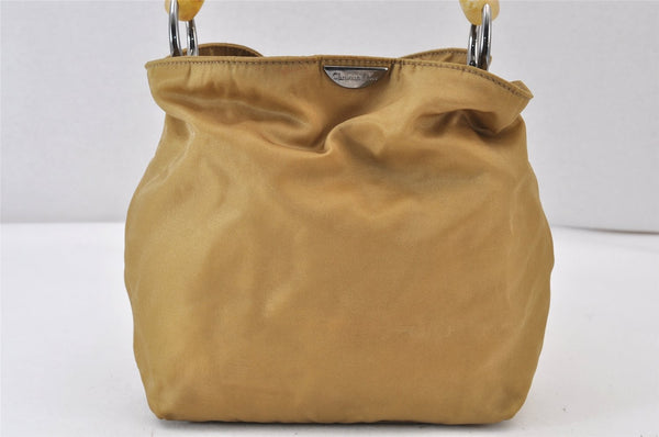 Authentic Christian Dior Maris Pearl Shoulder Hand Bag Purse Nylon Beige 1485K