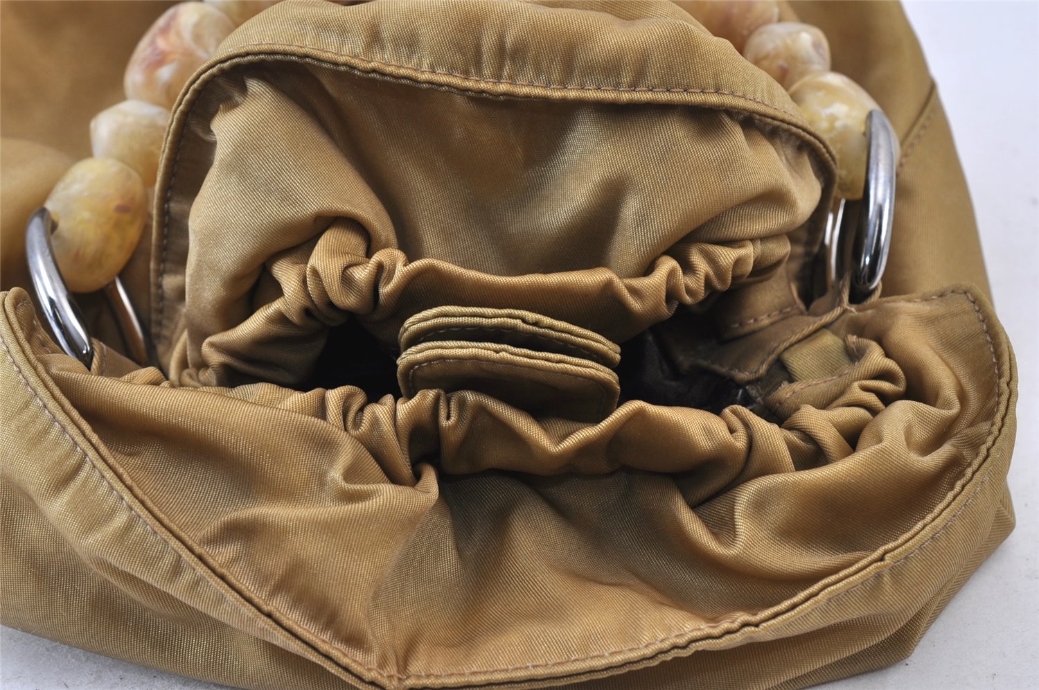 Authentic Christian Dior Maris Pearl Shoulder Hand Bag Purse Nylon Beige 1485K
