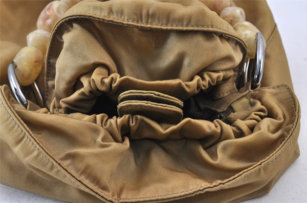 Authentic Christian Dior Maris Pearl Shoulder Hand Bag Purse Nylon Beige 1485K
