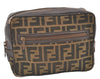 Authentic FENDI Zucca Shoulder Clutch Bag Purse Canvas Leather Brown Junk 1486K