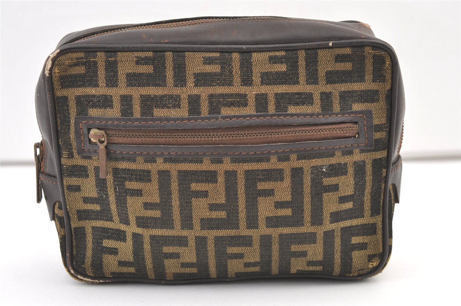 Authentic FENDI Zucca Shoulder Clutch Bag Purse Canvas Leather Brown Junk 1486K