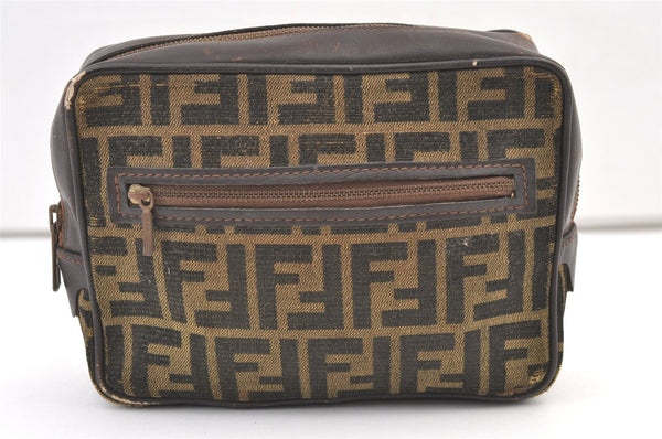 Authentic FENDI Zucca Shoulder Clutch Bag Purse Canvas Leather Brown Junk 1486K