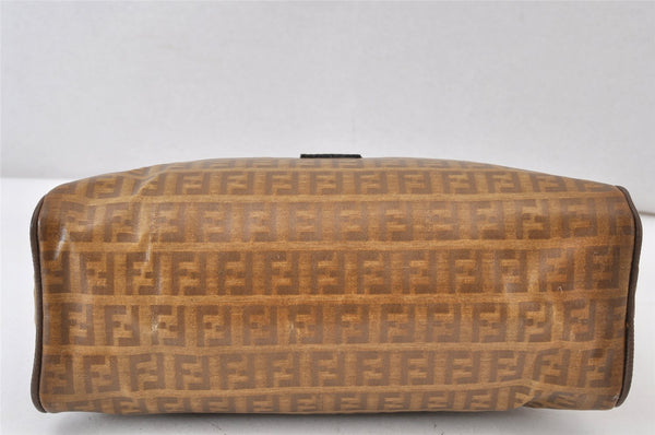 Authentic FENDI Vintage Zucchino Clutch Bag Purse PVC Leather Brown 1487K