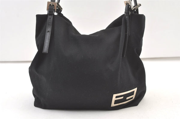 Authentic FENDI Vintage Shoulder Tote Bag Purse Jersey Leather Black 1488K