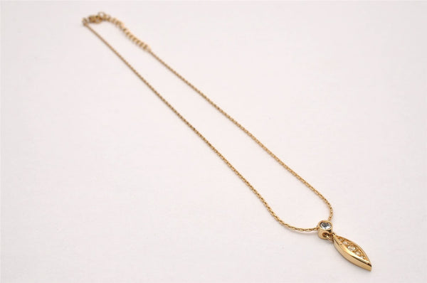 Authentic Christian Dior Gold Tone Chain Rhinestone Pendant Necklace CD 1490J