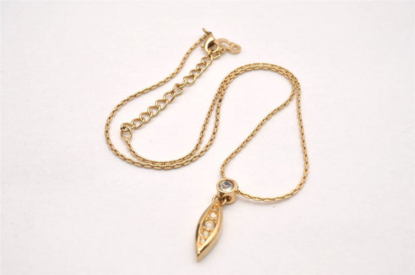 Authentic Christian Dior Gold Tone Chain Rhinestone Pendant Necklace CD 1490J