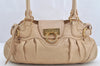 Authentic Salvatore Ferragamo Gancini Leather Shoulder Hand Bag Beige 1490K