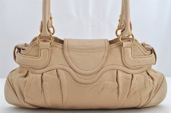 Authentic Salvatore Ferragamo Gancini Leather Shoulder Hand Bag Beige 1490K