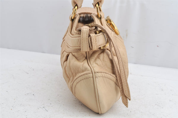 Authentic Salvatore Ferragamo Gancini Leather Shoulder Hand Bag Beige 1490K