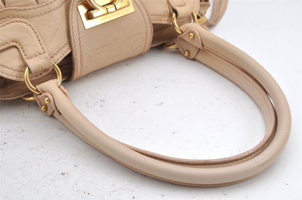 Authentic Salvatore Ferragamo Gancini Leather Shoulder Hand Bag Beige 1490K