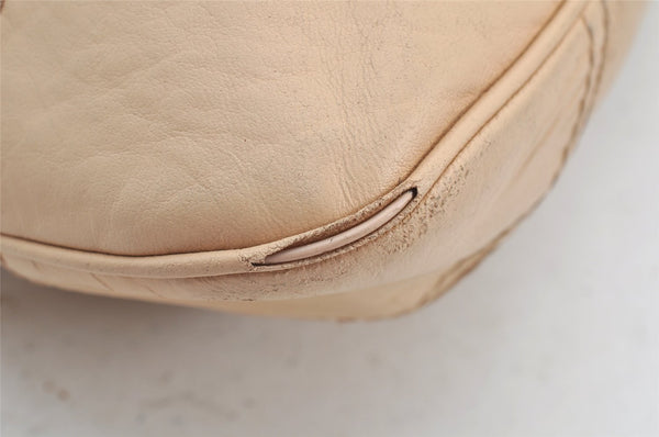 Authentic Salvatore Ferragamo Gancini Leather Shoulder Hand Bag Beige 1490K