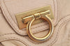 Authentic Salvatore Ferragamo Gancini Leather Shoulder Hand Bag Beige 1490K