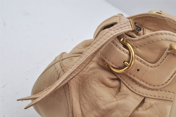 Authentic Salvatore Ferragamo Gancini Leather Shoulder Hand Bag Beige 1490K