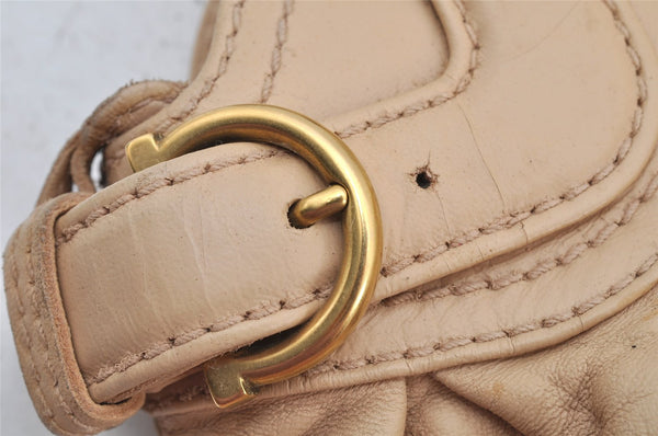 Authentic Salvatore Ferragamo Gancini Leather Shoulder Hand Bag Beige 1490K