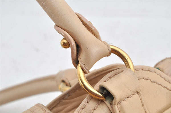 Authentic Salvatore Ferragamo Gancini Leather Shoulder Hand Bag Beige 1490K