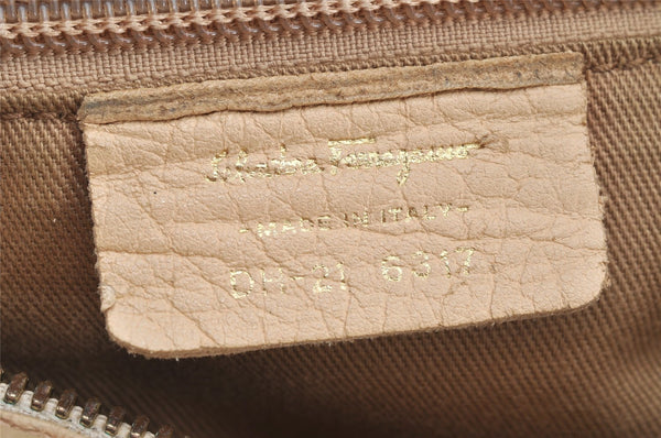 Authentic Salvatore Ferragamo Gancini Leather Shoulder Hand Bag Beige 1490K