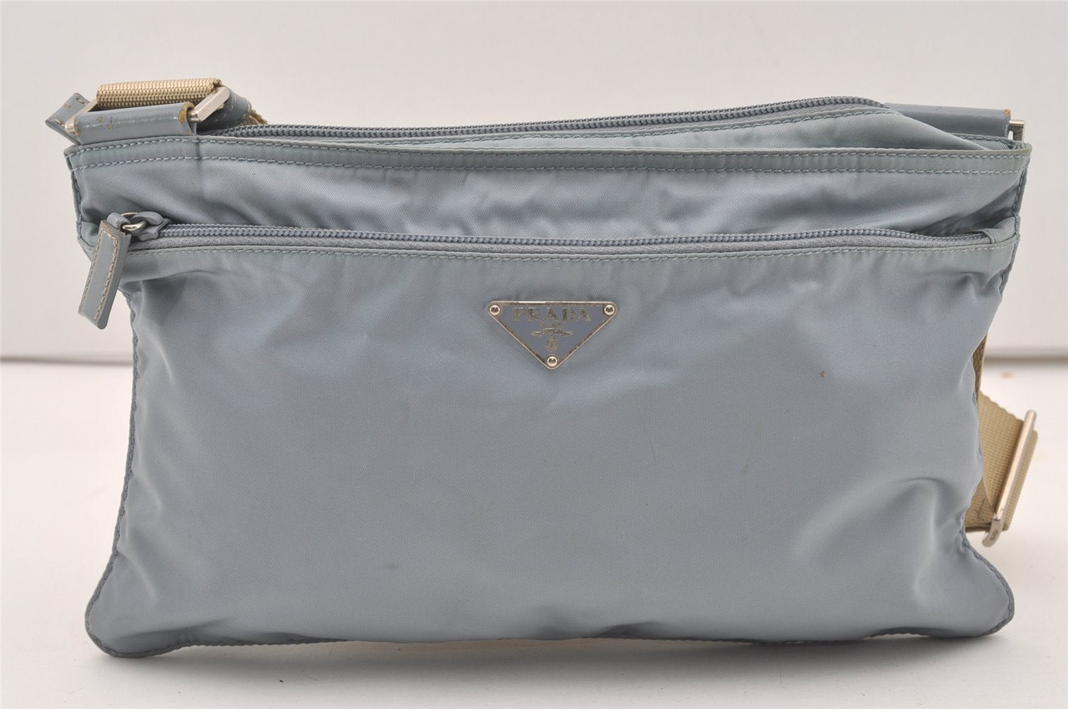 Authentic PRADA Nylon Tessuto Leather Shoulder Cross Body Bag Light Blue 1494J