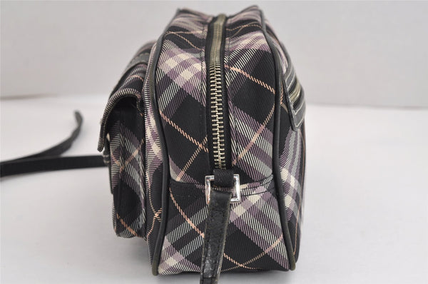 Authentic BURBERRY BLUE LABEL Check Shoulder Cross Bag Nylon Leather Black 1495J