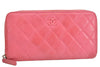 Authentic CHANEL Caviar Skin Matelasse Long Wallet Purse CC Logo Pink 1495K