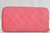 Authentic CHANEL Caviar Skin Matelasse Long Wallet Purse CC Logo Pink 1495K