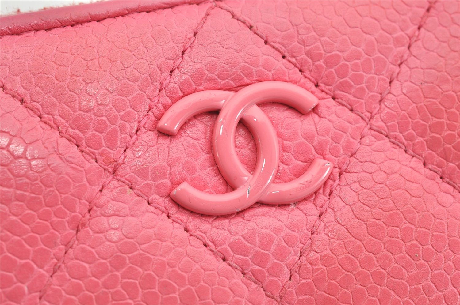 Authentic CHANEL Caviar Skin Matelasse Long Wallet Purse CC Logo Pink 1495K