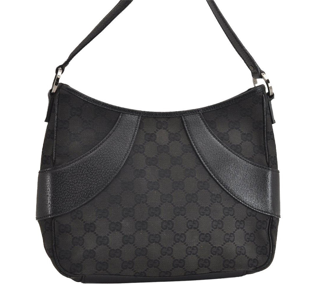 Authentic GUCCI Shoulder Hand Bag Purse GG Canvas Leather 113012 Black 1498J