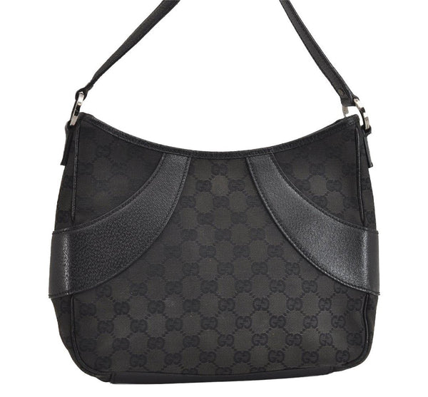 Authentic GUCCI Shoulder Hand Bag Purse GG Canvas Leather 113012 Black 1498J