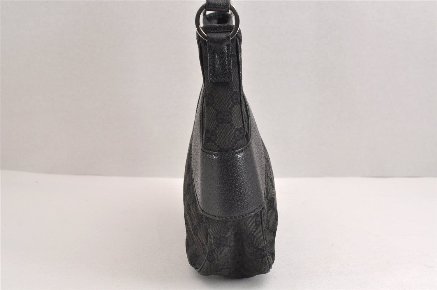 Authentic GUCCI Shoulder Hand Bag Purse GG Canvas Leather 113012 Black 1498J