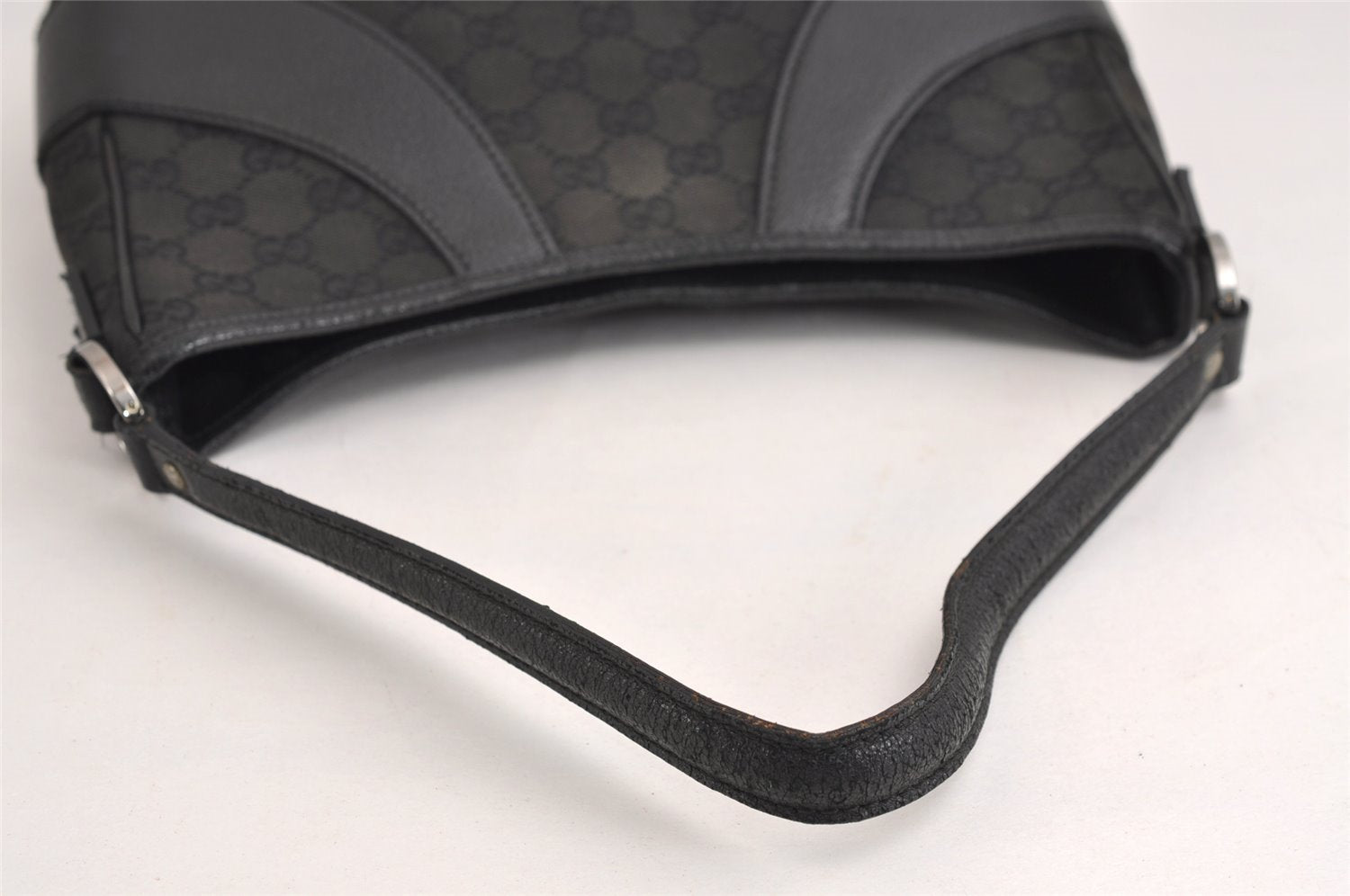 Authentic GUCCI Shoulder Hand Bag Purse GG Canvas Leather 113012 Black 1498J