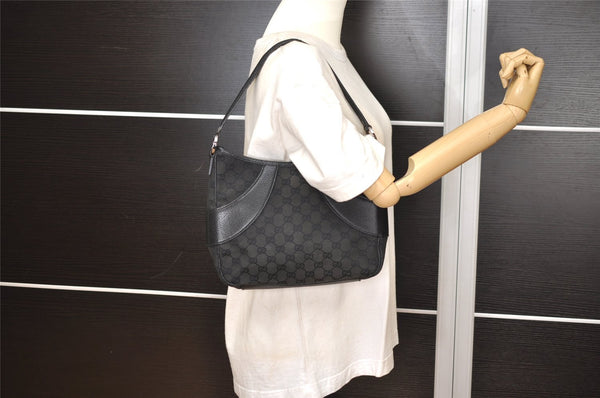 Authentic GUCCI Shoulder Hand Bag Purse GG Canvas Leather 113012 Black 1498J