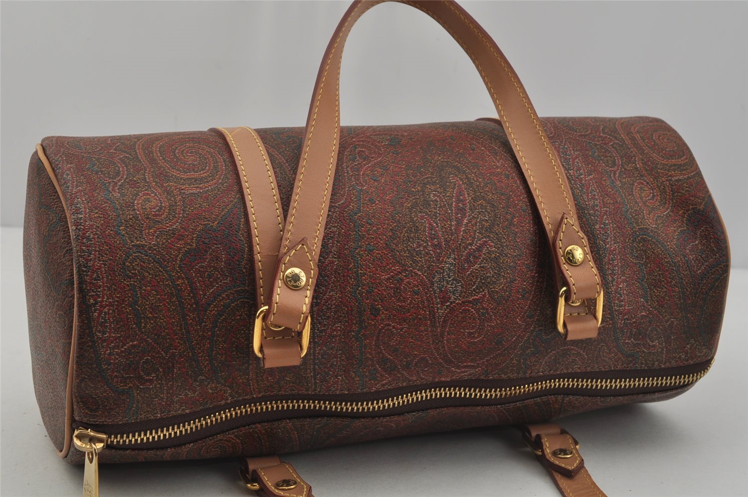 Authentic ETRO Paisley Shoulder Hand Bag PVC Leather Bordeaux Red 1500J