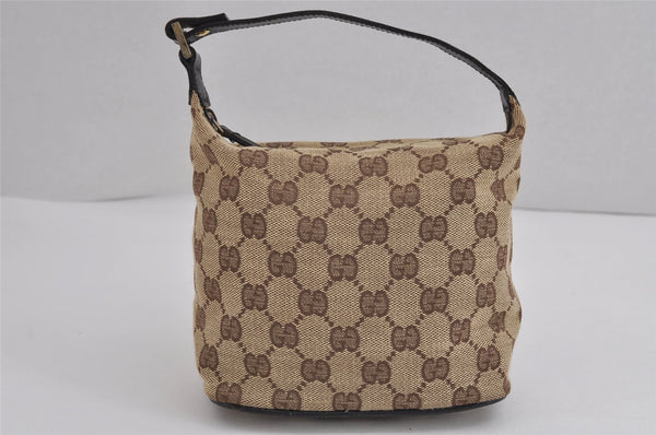 Authentic GUCCI Hand Bag Pouch Purse GG Canvas Leather 0391147 Brown 1501J