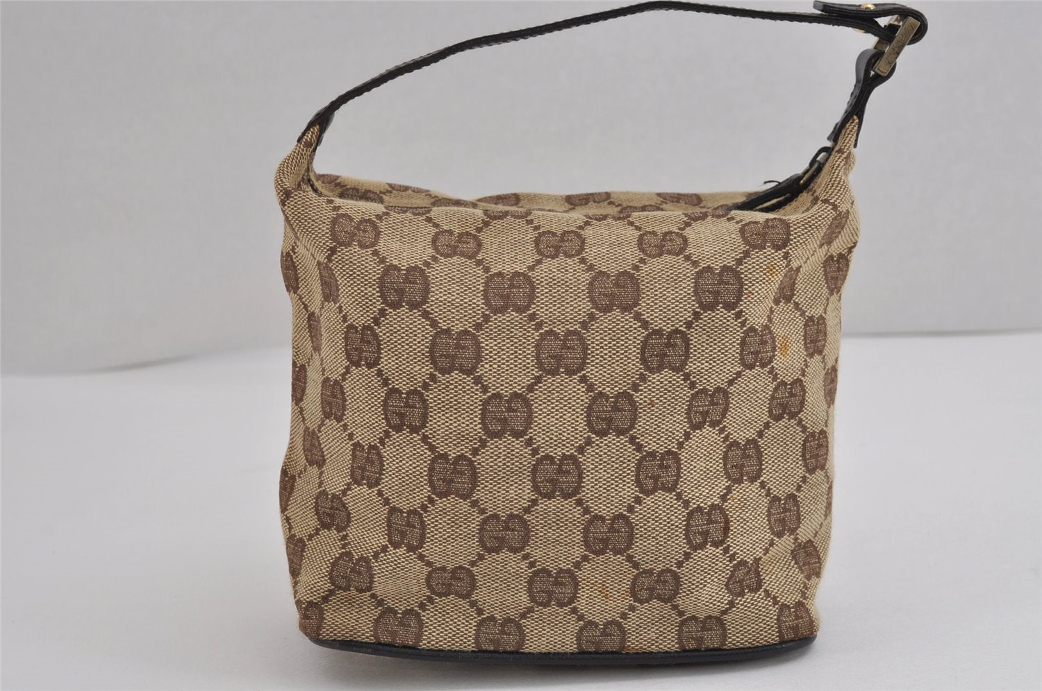 Authentic GUCCI Hand Bag Pouch Purse GG Canvas Leather 0391147 Brown 1501J