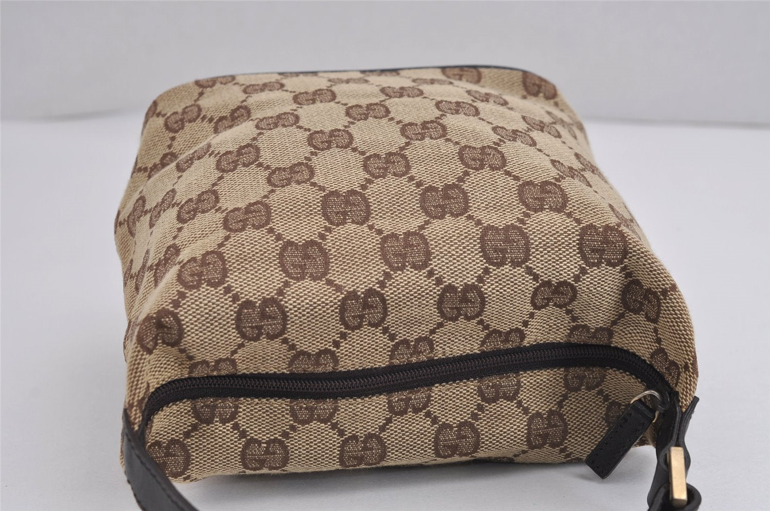 Authentic GUCCI Hand Bag Pouch Purse GG Canvas Leather 0391147 Brown 1501J