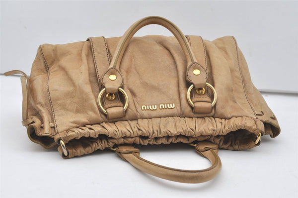 Authentic MIU MIU Vintage Leather 2Way Shoulder Hand Bag Beige 1504J