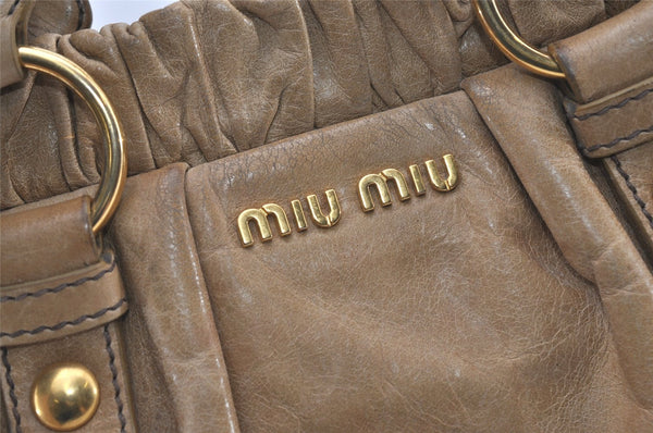 Authentic MIU MIU Vintage Leather 2Way Shoulder Hand Bag Beige 1504J