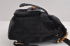 Authentic GUCCI Bamboo Drawstring Backpack Purse Suede Leather Navy Blue 1505J